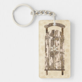 ヴィンテージ雪の木の素朴な冬の雪片 キーホルダー