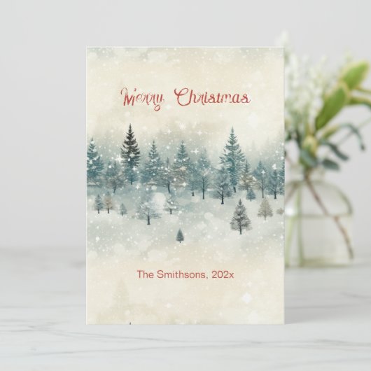 ヴィンテージ雪の松の木クリスマスカード シーズンカード (スタンド正面)