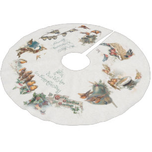 ヴィンテージ雪の鳥とクリスマスの挨拶 ブラッシュドポリエステルツリースカート