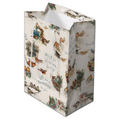 ヴィンテージ雪の鳥とクリスマスの挨拶 ミディアムペーパーバッグ (正面アングル)