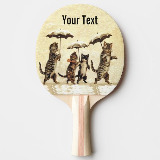 ヴィンテージ雪を踊るストライプのな猫の傘 卓球ラケット (正面)