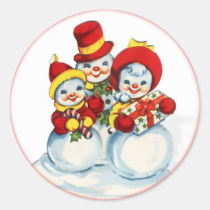 ヴィンテージ雪ピープルクリスマスステッカー ラウンドシール