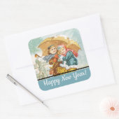 ヴィンテージ雪景色ハッピーニューイヤー スクエアシール (封筒)