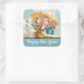 ヴィンテージ雪景色ハッピーニューイヤー スクエアシール (バッグ)