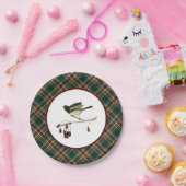 ヴィンテージ雪鳥の格子模様 ペーパープレート (パーティー)