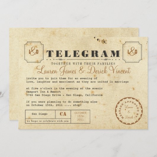 ヴィンテージ電信招待状カード 招待状 (正面/裏面)