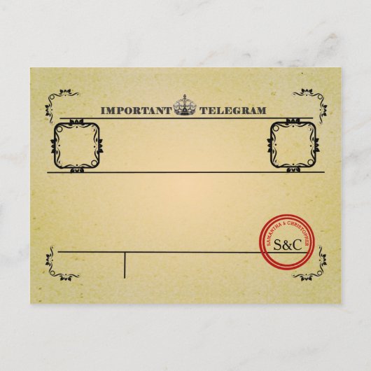 ヴィンテージ電報結婚式の日付を保存 案内ポストカード (裏面)