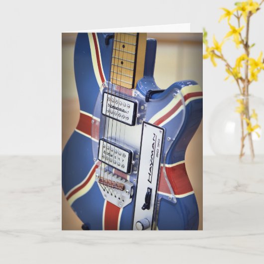 ヴィンテージ電気ギターグリーティングカード カード (黄色い花)