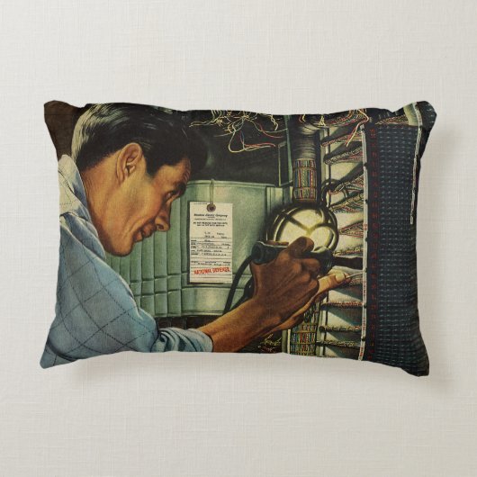 ヴィンテージ電気工事用回路遮断器パネル アクセントクッション (裏面)