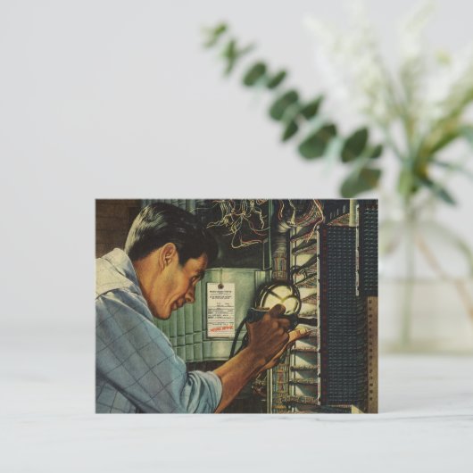 ヴィンテージ電気工事用回路遮断器パネル ポストカード (スタンド正面)