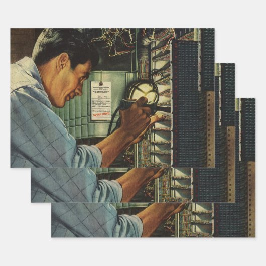 ヴィンテージ電気工事用回路遮断器パネル ラッピングペーパーシート (セット)