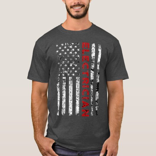 ヴィンテージ電気技師USA国旗の贈り物ラインマン国旗 Tシャツ (正面)