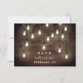 ヴィンテージ電球と植物のウェディング 出欠カード (正面)