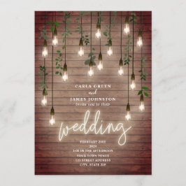 ヴィンテージ電球ネオンサイン結婚ウッド 招待状