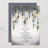 ヴィンテージ電球ボタニカルウォーター結婚カラー 招待状 (正面/裏面)
