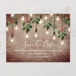 ヴィンテージ電球レンガのクリスマス日付Hを保存 シーズンポストカード