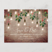 ヴィンテージ電球レンガのクリスマス日付Hを保存 シーズンポストカード (正面)