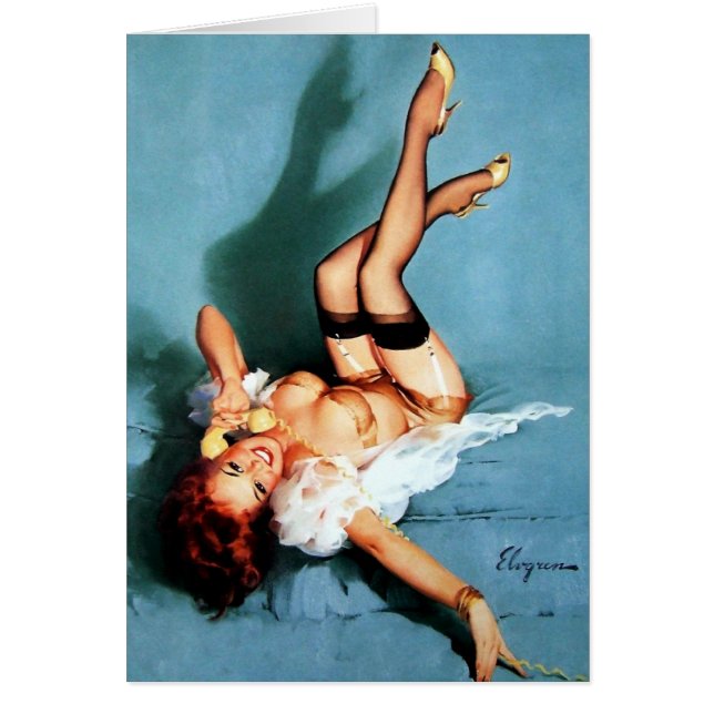 ヴィンテージ電話で女の子をピンアップ (正面)