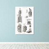 ヴィンテージ電話イラストレーション電話レトロ電話 キャンバスプリント (インサイチュ (ウッドフロア))