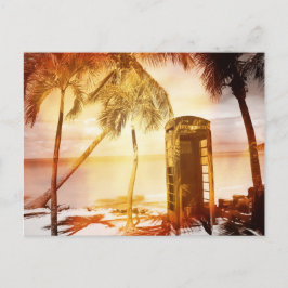 ヴィンテージ電話ブースの黄色い光 ポストカード