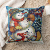 ヴィンテージ霜の降りたと雪だるまクリスマス クッション (ブランケット)