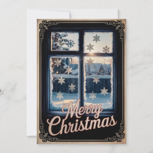 ヴィンテージ霜の降りた冬の窓クリスマスの挨拶 シーズンカード (正面)