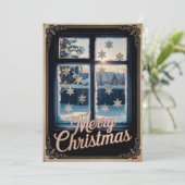 ヴィンテージ霜の降りた冬の窓クリスマスの挨拶 シーズンカード (スタンド正面)