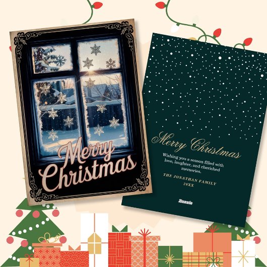 ヴィンテージ霜の降りた冬の窓クリスマスの挨拶 シーズンカード