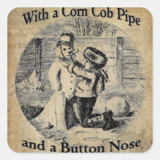 ヴィンテージ霜の降りた雪だるま スクエアシール (正面)