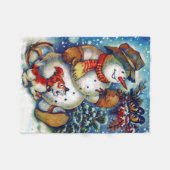 ヴィンテージ霜の降りた雪だるま フリースブランケット (正面(横))