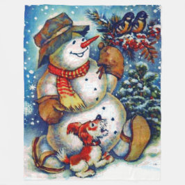 ヴィンテージ霜の降りた雪だるま フリースブランケット