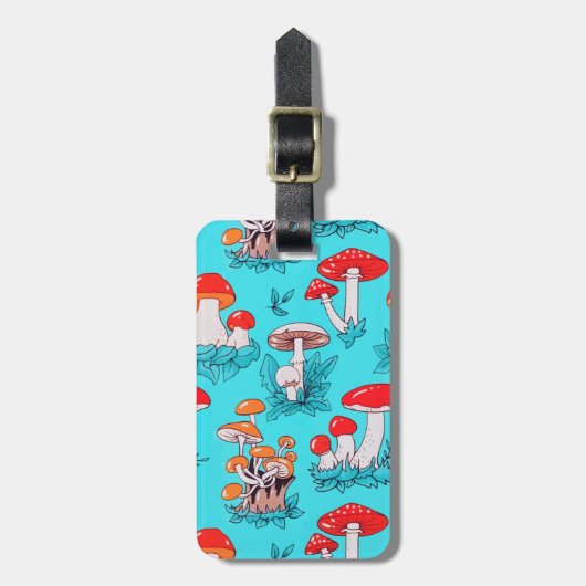 ヴィンテージ青い天然林秋キノコ ラゲッジタグ (正面縦)