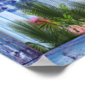 ヴィンテージ青い木、魚、ピンクの珊瑚 ポスター (角)