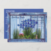 ヴィンテージ青い木、魚、ピンクの珊瑚 ポストカード (正面/裏面)