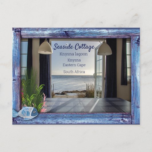 ヴィンテージ青い木、魚、ピンクの珊瑚 ポストカード (正面)