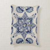 ヴィンテージ青い白の幾何学模様 アクセントクッション (裏面(縦))