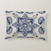 ヴィンテージ青い白の幾何学模様 アクセントクッション (裏面)