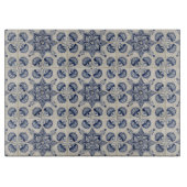 ヴィンテージ青い白の幾何学模様 カッティングボード (正面)