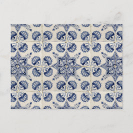 ヴィンテージ青い白の幾何学模様 シーズンポストカード