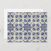 ヴィンテージ青い白の幾何学模様 シーズンポストカード (正面/裏面)