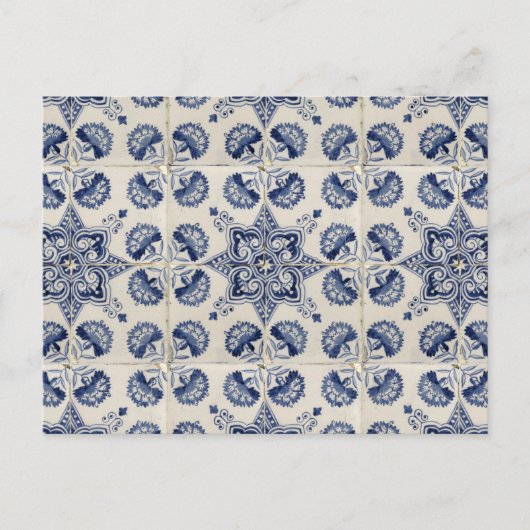 ヴィンテージ青い白の幾何学模様 シーズンポストカード (正面)