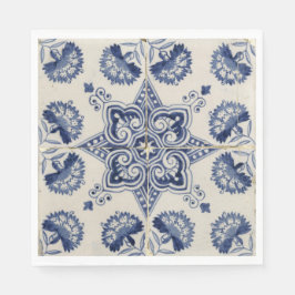 ヴィンテージ青い白の幾何学模様 スタンダードランチョンナプキン