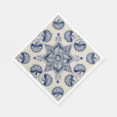 ヴィンテージ青い白の幾何学模様 スタンダードランチョンナプキン (角)