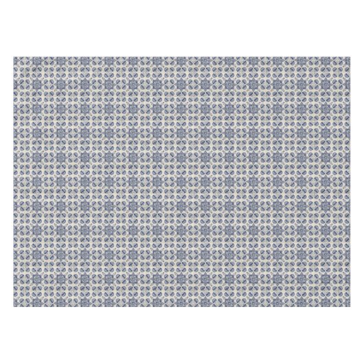 ヴィンテージ青い白の幾何学模様 テーブルクロス (正面(横))