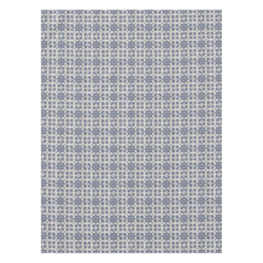 ヴィンテージ青い白の幾何学模様 テーブルクロス (正面)