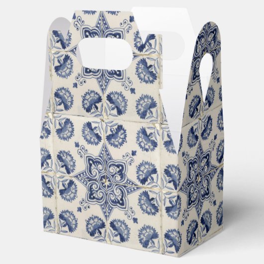 ヴィンテージ青い白の幾何学模様 フェイバーボックス (オープン)