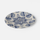 ヴィンテージ青い白の幾何学模様 ペーパープレート (アングル)