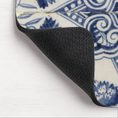 ヴィンテージ青い白の幾何学模様 マウスパッド (コーナー)