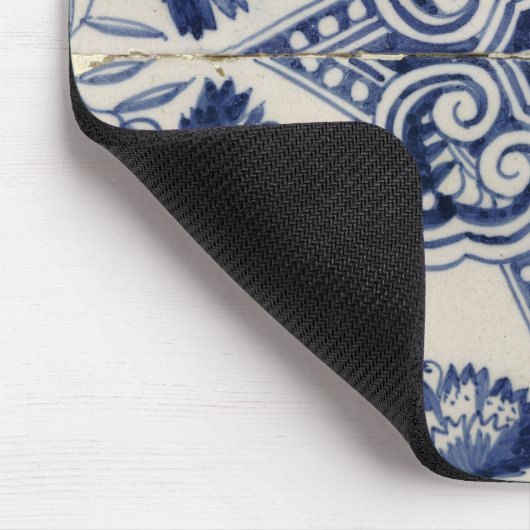 ヴィンテージ青い白の幾何学模様 マウスパッド (コーナー)