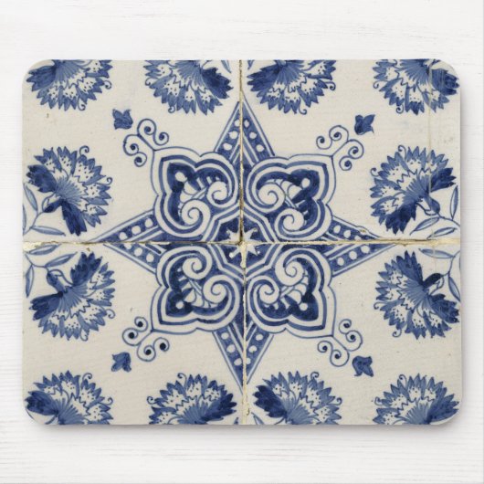 ヴィンテージ青い白の幾何学模様 マウスパッド (正面)
